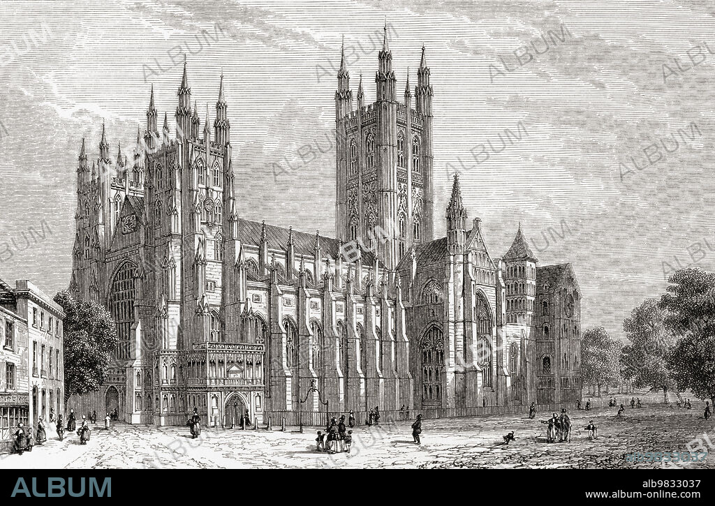 The Pisa cathedral, or Duomo, and its belltower (campanile) known as the Leaning Tower of Pisa. Pisa, Tuscany, Italy, seen here in the 19th century. Campo dei Miracoli, or Field of Miracles. Also known as the Piazza del Duomo. The 11th century Cathedral was designed by architects Buscheto and Rainaldo in the Pisan Romanesque style. Designed by Bonanno Pisano in the Romanesque style, construction began on the Leaning Tower in 1173 and was completed in 1372. From Les Plus Belles Eglises du Monde, published 1861.