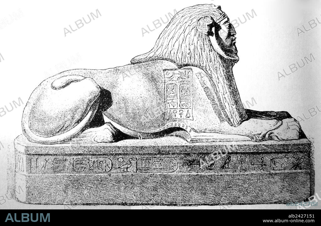 Ancient Egypt-Sphinx of Zoan bearing the portrait of the shepered King Apophis. Print 1884.