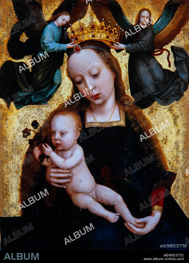 GERARD DAVID. Gérard David / La Virgen con el Niño y dos ángeles que la coronan, hacia 1520, Óleo sobre tabla. Colección privada.