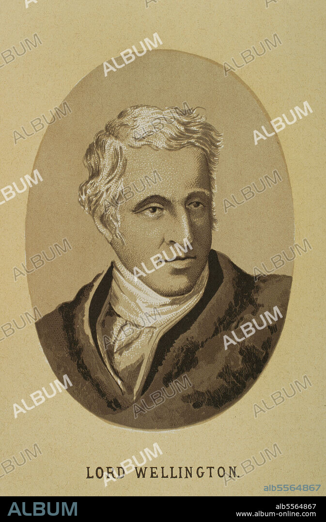Arthur Colley Wellesley, primer duque de Wellington (1769-1852). General y político británico. Durante la Guerra de la Independencia tuvo el mando de las tropas británicas que lucharon en España contra Napoleón. Retrato. Historia de la Revolución Española (desde la Guerra de la Independencia a la Restauración en Sagunto), por Vicente Blasco Ibañez. Tomo I. Publicado en Barcelona, 1890.