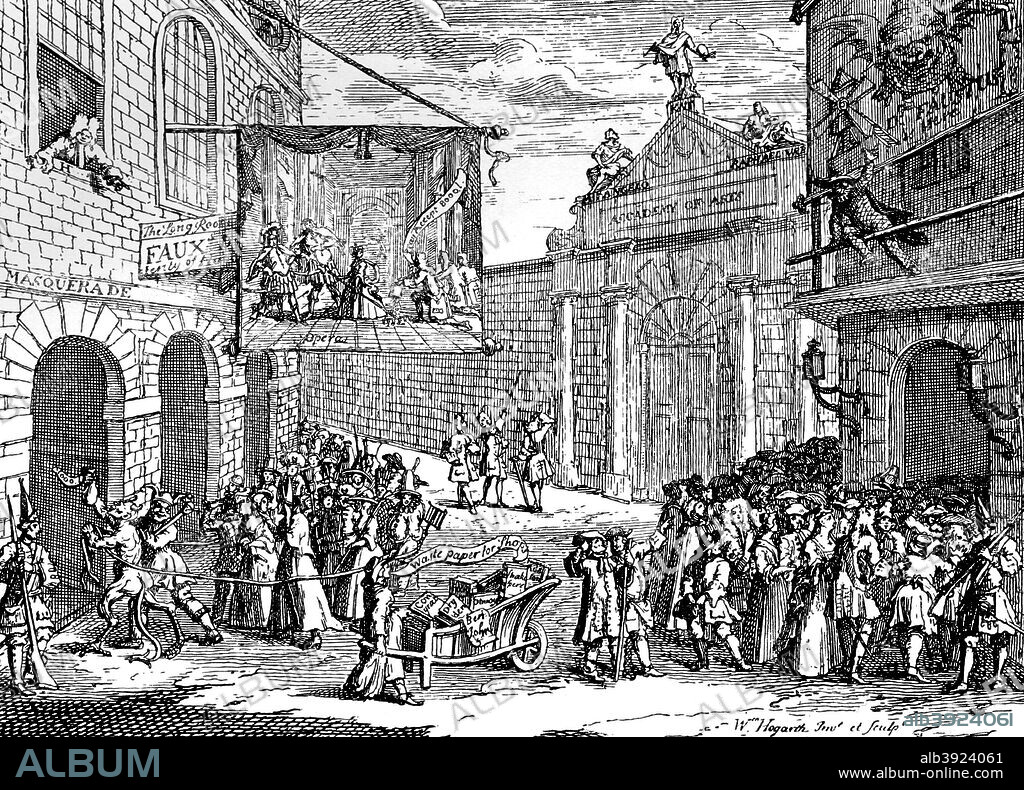 'Masquerades and operas', 1724. Illustration from Social Caricature in the Eighteenth Century ... With over two hundred illustrations by George Paston [pseudonym of Emily Morse Symonds], (London, 1905).