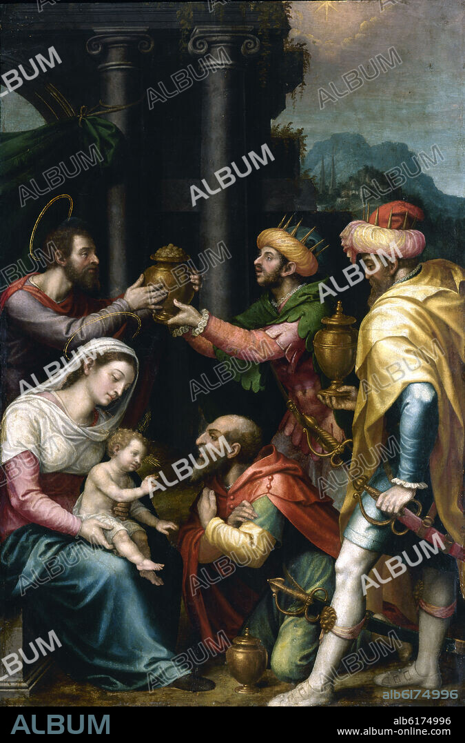 JUAN DE JUANES (discípulo). ADORACION DE LOS REYES - SIGLO XVI.