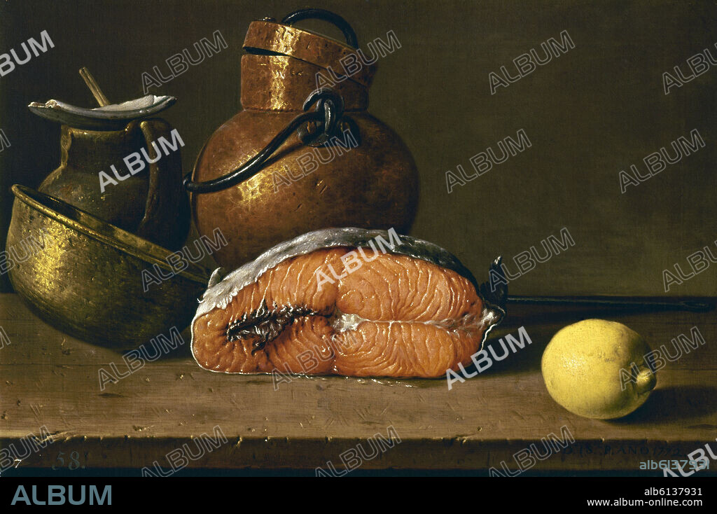 LUIS MELENDEZ. BODEGON CON SALMON LIMON Y RECIPIENTES - 1772 - O/L- 41x62cm - NP 902 - BARROCO ESPAÑOL.