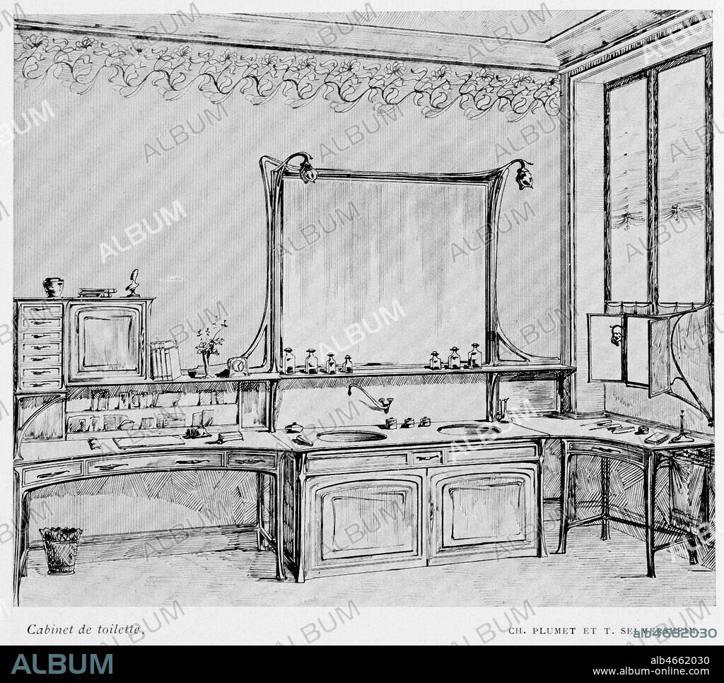 Cabinet de toilette par Charles PLUMET (1861-1928) et Tony SELMERSHEIM (1871-1971)ndans la revue Art et Decoration de 1901. Credit: Collection IM/KHARBINE-TAPABOR.
