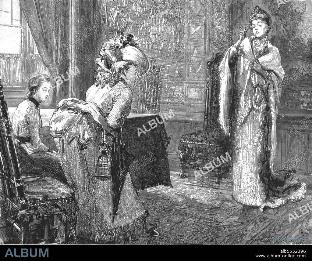 SYDNEY PRIOR HALL. ''That Unfortunate Marriage, by Francis Eleanor Trollope; She rose, with her usual impulsive vehemence, from her chair, and said smilingly."Mrs. Dormer-Smith? I thought so!"', 1888. ', 1888. From, 'The Graphic. An Illustrated Weekly Newspaper Volume 38. July to December, 1888'.