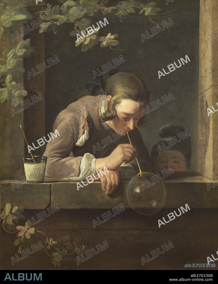 JEAN SIMEON CHARDIN. Soap Bubbles. Dated: probably 1733/1734. Dimensions: overall: 93 x 74.6 cm (36 5/8 x 29 3/8 in.)  framed: 116.2 x 97.8 x 11.4 cm (45 3/4 x 38 1/2 x 4 1/2 in.). Medium: oil on canvas.