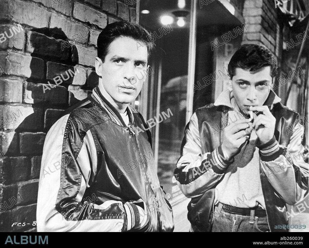 JOHN CASSAVETES and MARK RYDELL in CRIME IN THE STREETS, 1956, directed by DON SIEGEL. Copyright ALLIED ARTISTS.