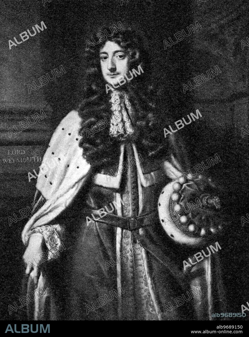 The First Viscount Weymouth 1640-1714 - painting by Sir Peter Lely - Thomas Thynne, 1st Viscount Weymouth (1640 - 28 July 1714) was descended from Sir John Thynne of Longleat House, and lived at Drayton Basset, near Tamworth. He was created Baron Thynne in 1680 and Viscount Weymouth in 1682. He had three sons all of whom predeceased him. He was High Steward of Tamworth from 1679 and also from 1679 until his death High Steward of the Royal Town of Sutton Coldfield. ©TopFoto.