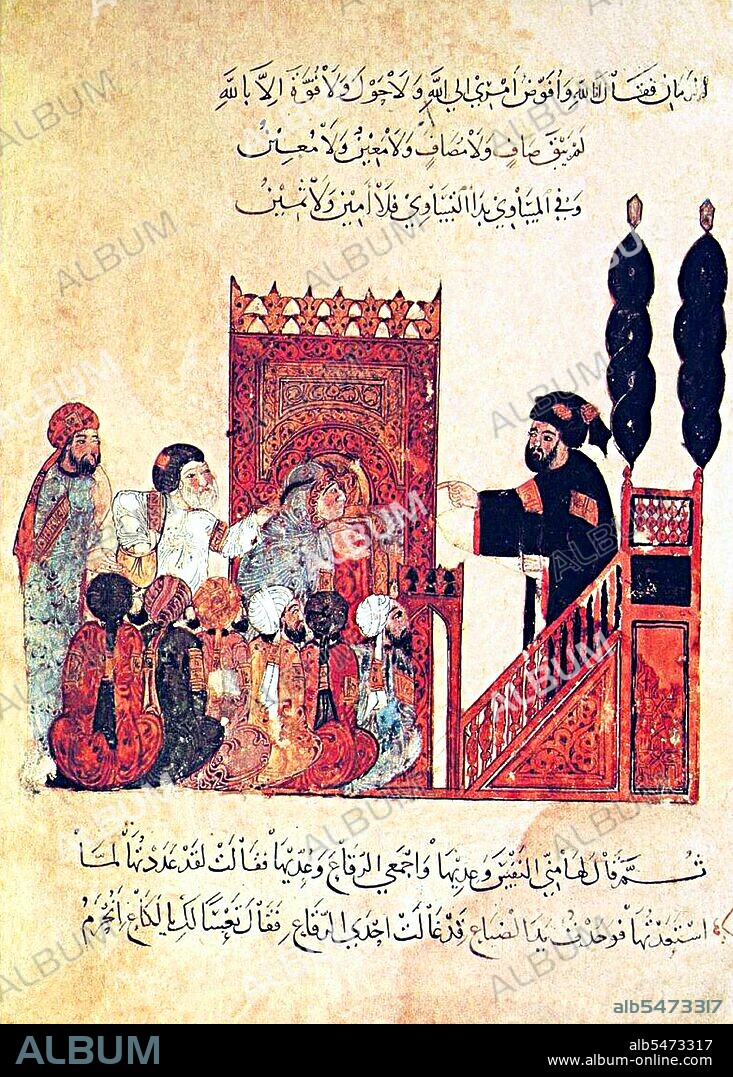 Yahyâ ibn Mahmûd al-Wâsitî was a 13th-century Arab Islamic artist. Al-Wasiti was born in Wasit in southern Iraq. He was noted for his illustrations of the Maqam of al-Hariri. Maqama (literally 'assemblies') are an (originally) Arabic literary genre of rhymed prose with intervals of poetry in which rhetorical extravagance is conspicuous. The 10th century author Badi' al-Zaman al-Hamadhani is said to have invented the form, which was extended by al-Hariri of Basra in the next century. Both authors' maqamat center on trickster figures whose wanderings and exploits in speaking to assemblies of the powerful are conveyed by a narrator. Manuscripts of al-Hariri's Maqamat, anecdotes of a roguish wanderer Abu Zayd from Saruj, were frequently illustrated with miniatures.