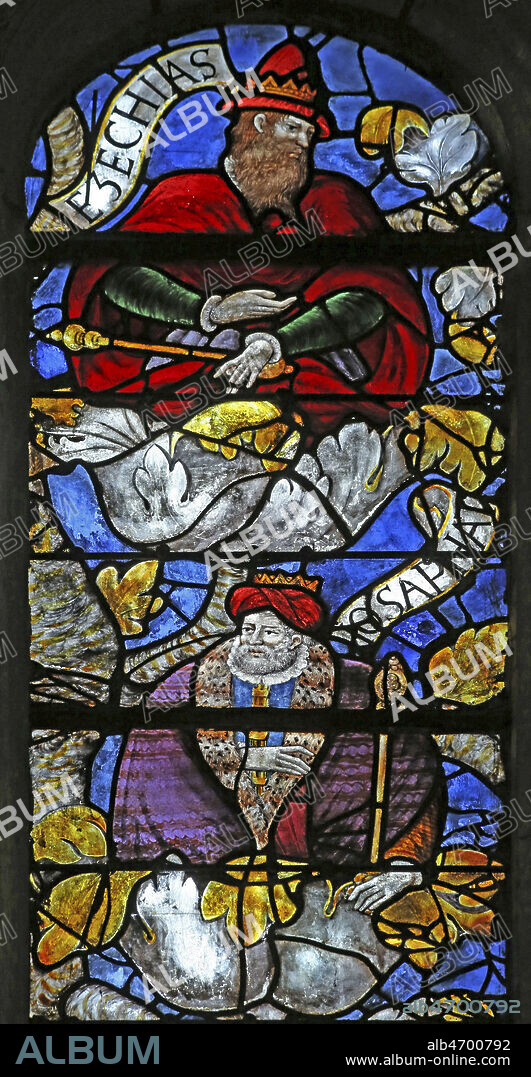 Arbre de Jesse : Ezekiel et Josaphat. Vitrail de l'eglise de Pont de l'Arche datant du 17eme s. Photographie par Painton Cowen. Credit : Collection Cowen/KHARBINE-TAPABOR.