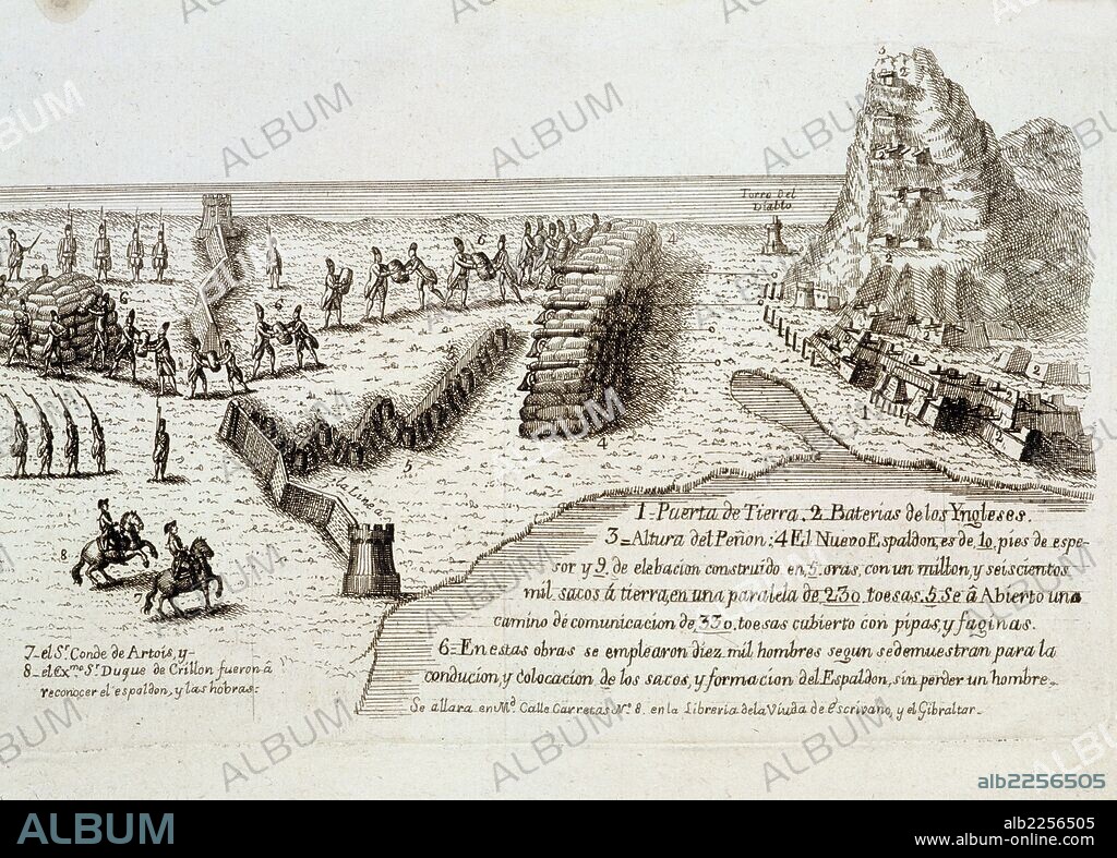 SITIO DE GIBRALTAR. 1779-1783. REINADO DE CARLOS III ( 1759 - 1788 ). GRABADO DEL AÑO 1782.