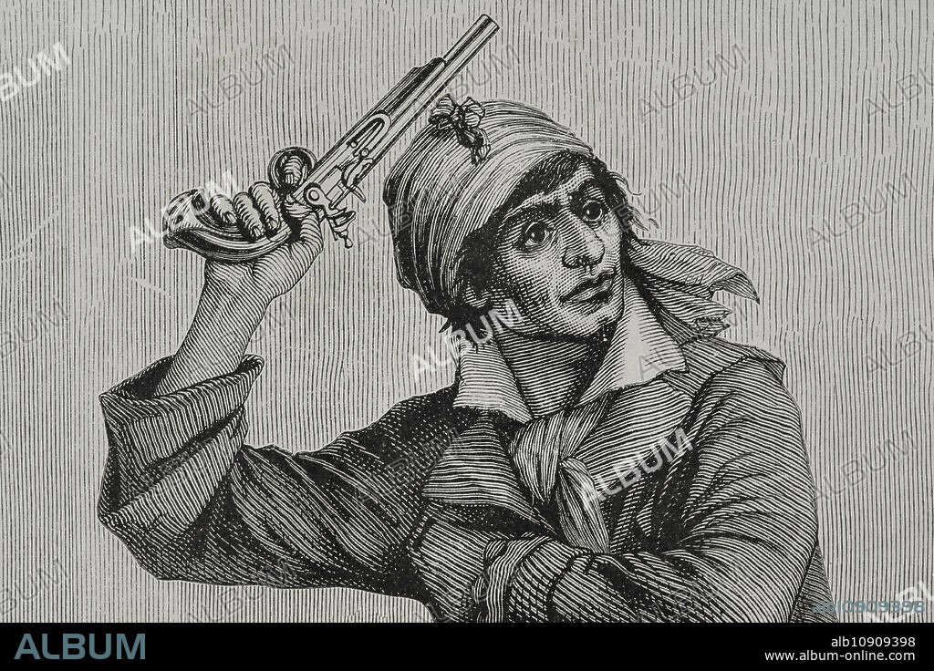 Jean-Paul Marat (1743-1793). Científico y médico francés que destacó como político durante la Revolución Francesa. Líder jacobino, defendió el Terror. Retrato de Marat en la Convención incitando a la revolución. Dibujo por E. Viollat. Grabado por Pannemaker. Detalle. "Historia de la Revolución Francesa". Tomo I, 1876.