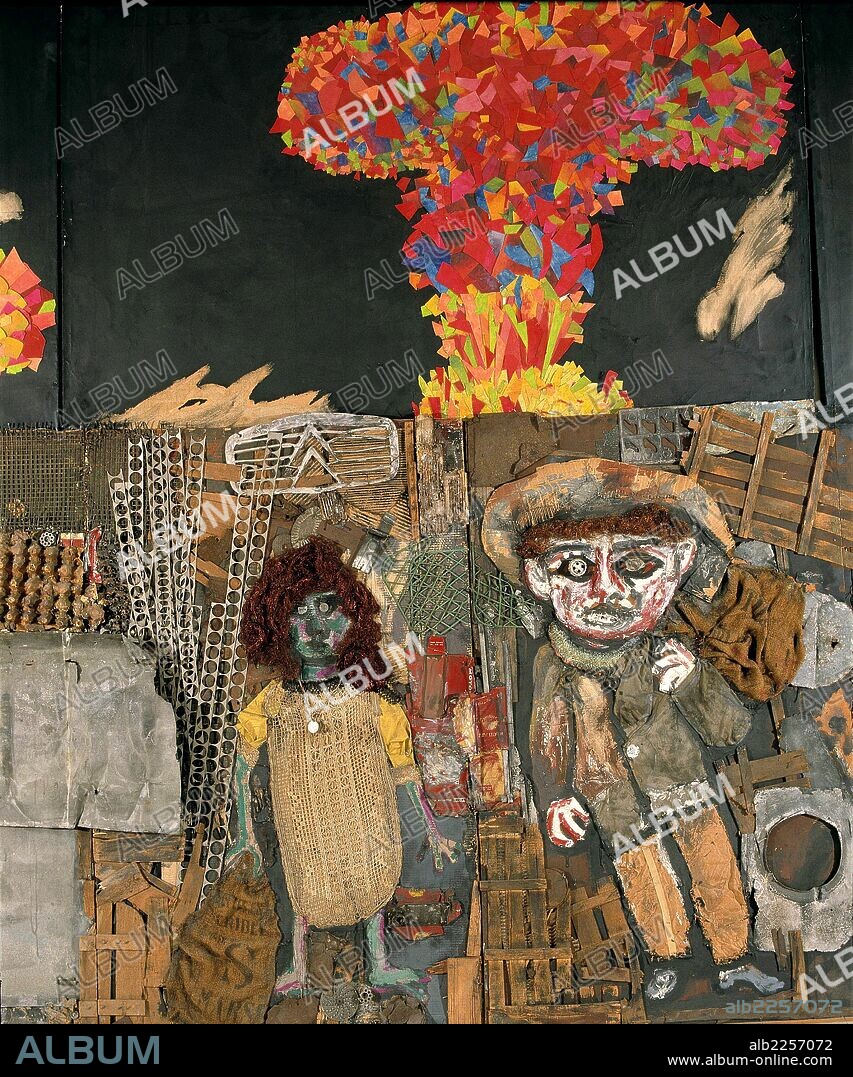 ANTONIO BERNI. BERNI , ANTONIO. PINTOR ARGENTINO. 1905 - 1981. " EL MUNDO PROMETIDO DE JUANITO LAGUNA ". COLLAGE SOBRE CARTON , AÑO 1962. GALERIA DE ARTE RUTH BENZACAR.