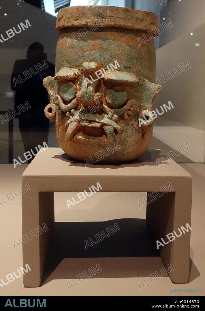 Ceramic vase depicting the Mayan rain deity, Chaac, Yucatan, Mexico. Dated 1250-1550 AD.