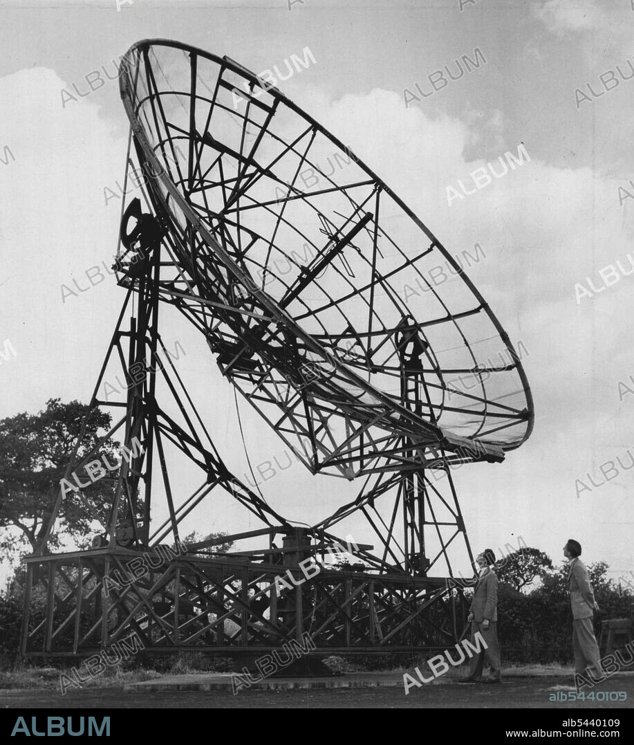 The Largest Radio-Telescope In The World -- Designed by the L.A. Clegg the largest radio-telescope in the world has constructed by members of Manchester University Physical Laboratories at Jodrell Bank Experimental Station, in Cheshire. Using this telescope, two of the scientists, Mr. E. Hanbury, Brown. and Mr. Cyril Hazard, have been able to detect and measure radio waves emanating from the great nabual in Andromeda, five million million million milea away from the earth. The radar detector see.