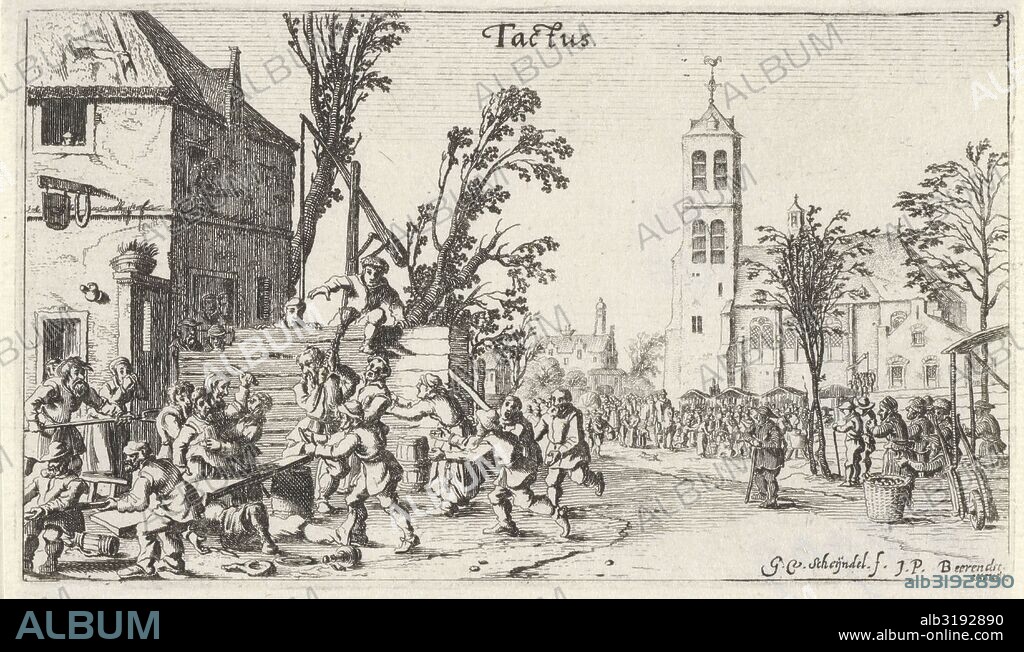 Battle at an inn (touch), Gillis van Scheyndel (I), Johannes Pietersz. Berendrecht, 1618 - 1645.