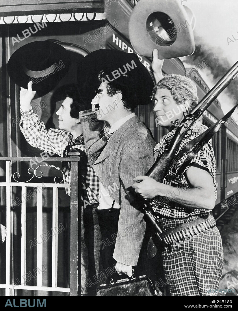 CHICO MARX, GROUCHO MARX, HARPO MARX and THE MARX BROTHERS in GO WEST, 1940, directed by EDWARD BUZZELL. Copyright M.G.M.