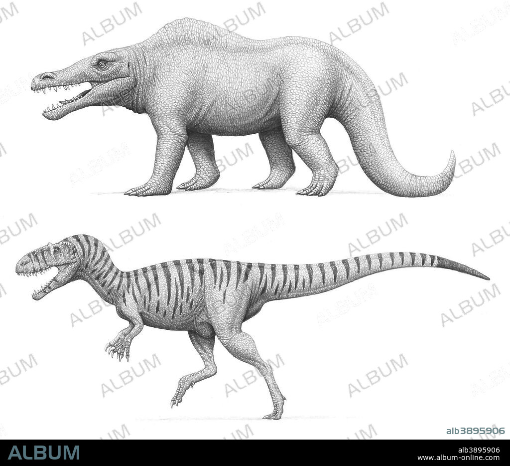 Artist's concept of Megalosaurus bucklandii, past and present.