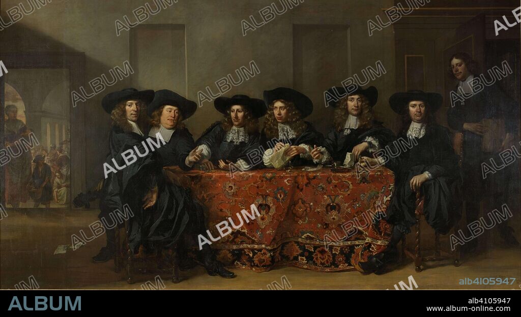 PIETER VAN ANRAEDT. Six Regents and the Housemaster of the Oude Zijds Institute for the Outdoor Relief of the Poor, Amsterdam, 1675. Dating: 1675. Measurements: h 237 cm × w 425 cm.