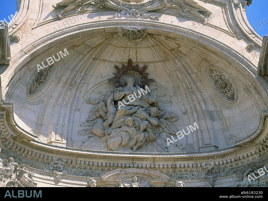 JAIME BORT Y MELIA. ALTORRELIEVE CON LA ASUNCION DE LA VIRGEN- DET DE LA FACHADA BARROCA DE LA CATEDRAL DE MURCIA - SIGLO XVIII.