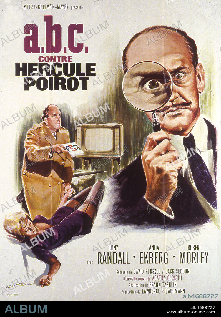 'A.b.c. contre Hercule Poirot' Affiche illustrée par Ch. RAU réalisé en 1966 par Frank TASHLIN (1913-1972) d'après le roman d'Agatha CHRISTIE (1890-1976) avec Tony RANDALL (1920-2004), Anita EKBERG (nee en 1931), Robert MORLEY (1908-1992). Credit: Coll. Perron/KHARBINE-TAPABOR.