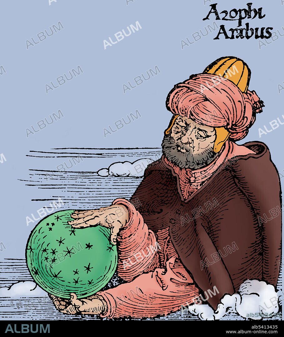 Abd al-Rahman al-Sufi (December 7, 903, May 25, 986) was a Persian astronomer. The lunar crater Azophi and the minor planet 12621 Alsufi are named after him. Al-Sufi published his famous Book of Fixed Stars in 964, describing much of his work, both in textual descriptions and pictures. The work was highly influential and survives in numerous manuscripts and translations. Al-Biruni reports that his work on the ecliptic was carried out in Shiraz. He lived at the Buyid court in Isfahan. Woodcut by Albrecht Durer from his 1515 celestial star map.