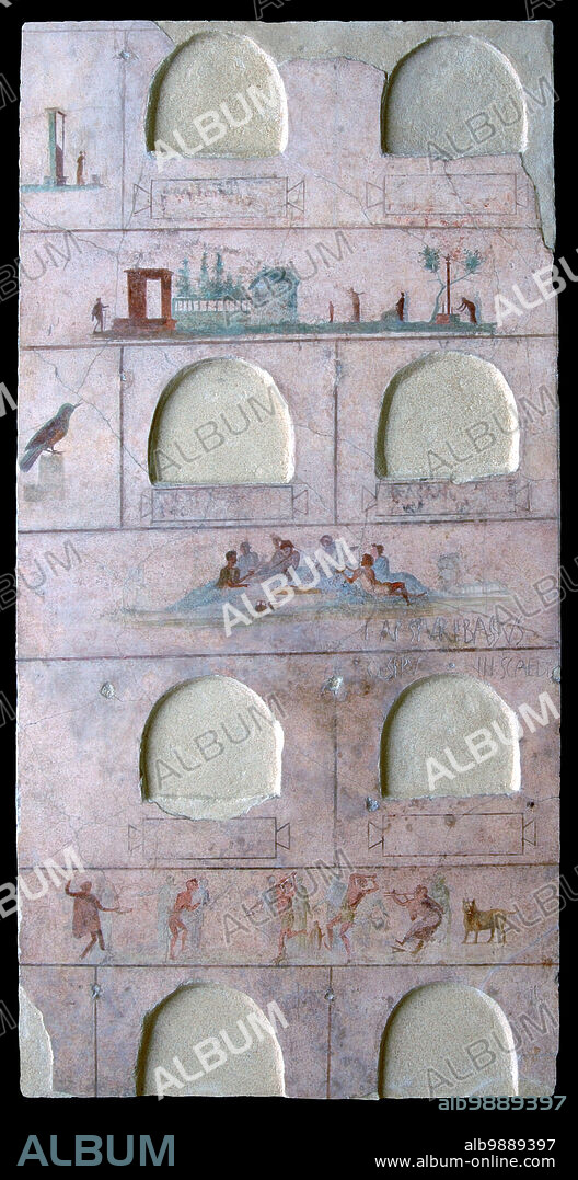 Frescoes from the great columbarium of Villa Doria Pamphili. Frescoes from the great columbarium of Villa Doria Pamphili, fresco. Italy, Latium, Rome. Detail. Various scenes.