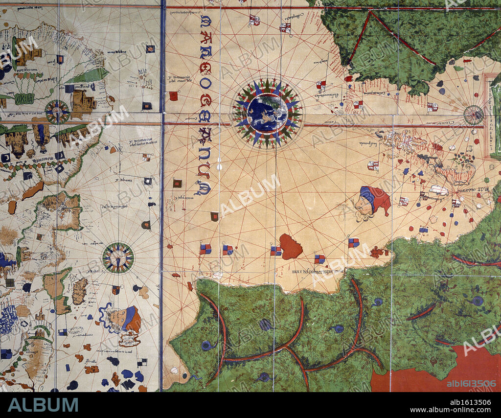 Detail of Center Section from World Map by Juan de la Cosa,  USA,  Chicago,  Newberry Library.