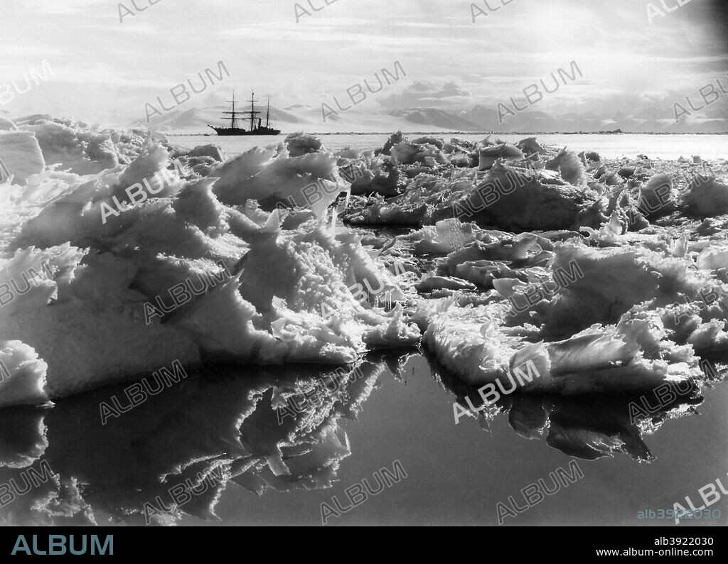 The 'Terra Nova' in McMurdo Sound, Antartica, 1911. Captain Robert Falcon Scott's (1868-1912) ship the Terra Nova seen in the distance on the ill-fated expedition to the South Pole.