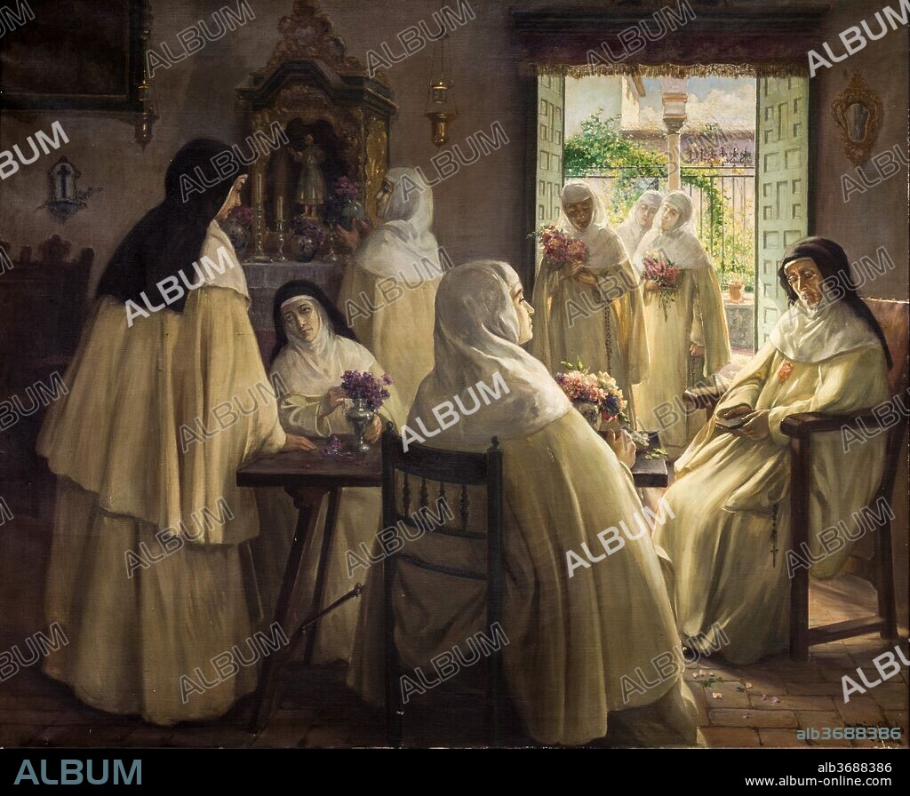 JOSé RICO CEJUDO. José Rico / "Interior of convent with Mercedarian nuns scene", 1922, Oil on canvas, 2,32 x 1.90 m.