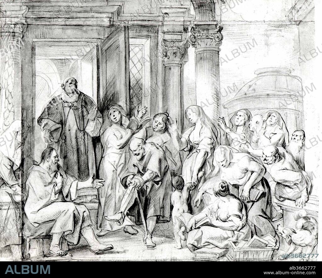 Saint Philip Healing the Cripple in Samaria. Artist: Jacob Jordaens (Flemish, Antwerp 1593-1678 Antwerp). Dimensions: 14 x 17 1/8 in.  (35.6 x 43.5 cm). Date: ca. 1655.