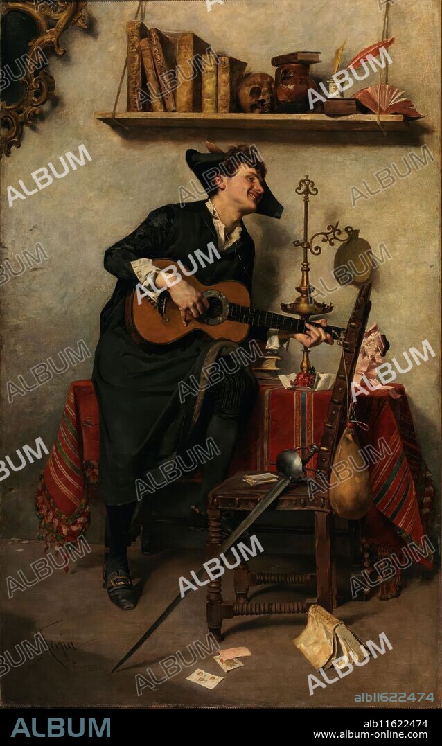NICOLÁS MEGÍA MÁRQUEZ. Nicolás Megía Márquez / 'Un estudiante de Salamanca, siglo XVIII'. 1880. Óleo sobre lienzo, 234 x 145 cm.