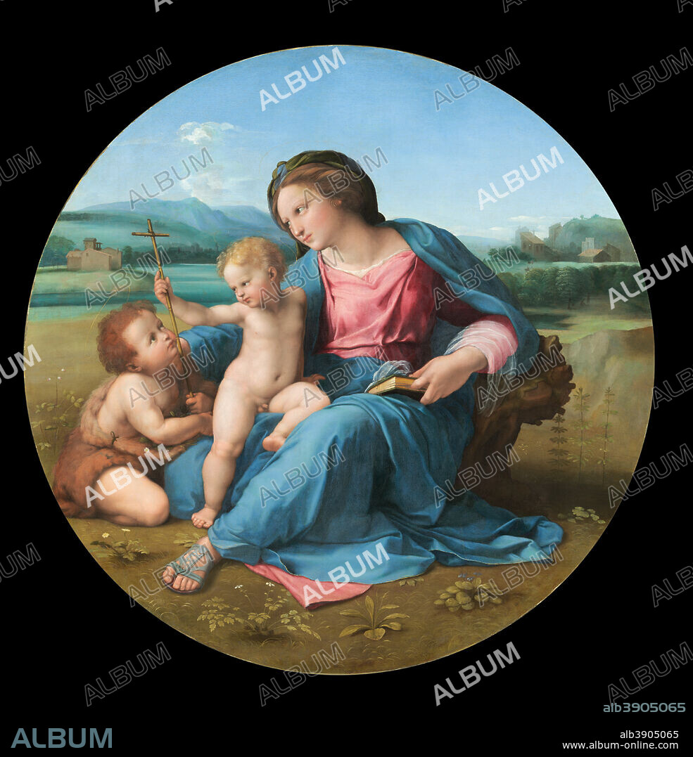 RAPHAEL. L'Alba Madonna / The Alba Madonna. Date/Period: Ca. 1510. Painting. Oil on panel mounted on canvas. Diameter: 94.5 cm (37.2 in).