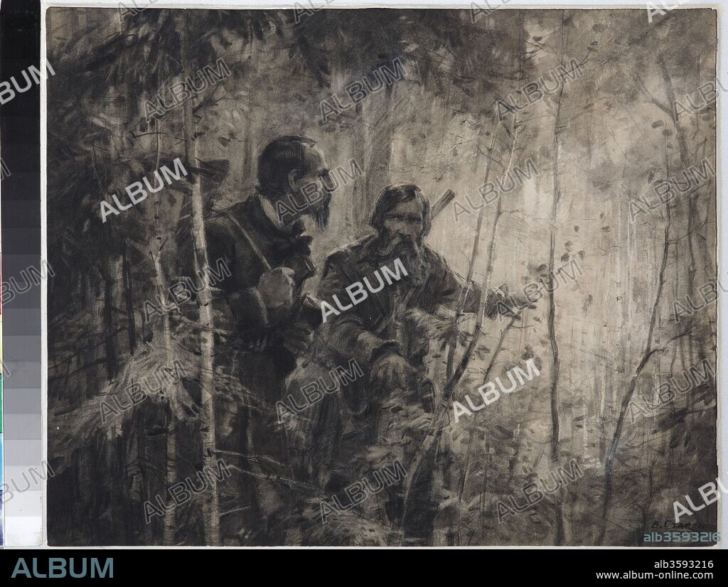 VLADIMIR GEORGIEVICH STAROV. Nikolay Nekrasov with Gavrila Zakharov at hunting.