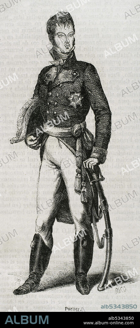BERNARDO RICO (1825-1894). SPANISH PAINTER AND ENGRAVER.. Juan Díaz Porlier (1788-1815). Spanish military. Field Marshal. Guerrilla fighter in the Peninsular War (1808-1814). Portrait. Engraving by Rico. Historia General de España by Father Mariana. Madrid, 1853.