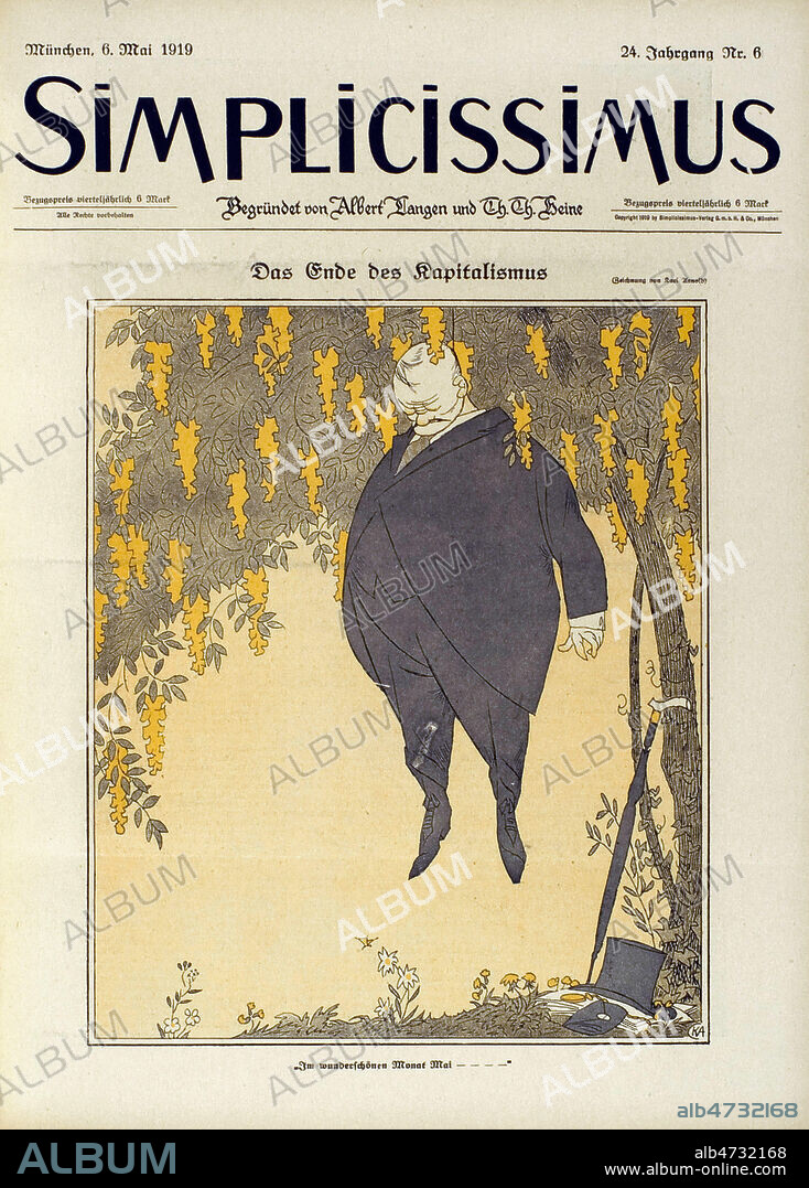 'La fin du capitalisme' : Patron pendu a un arbre. Illustration de Karl ARNOLD (1883-1953) pour Simplicissimus du 6 mai 1919. ADAGP. Credit Coll. Dixmier/KHARBINE-TAPABOR.