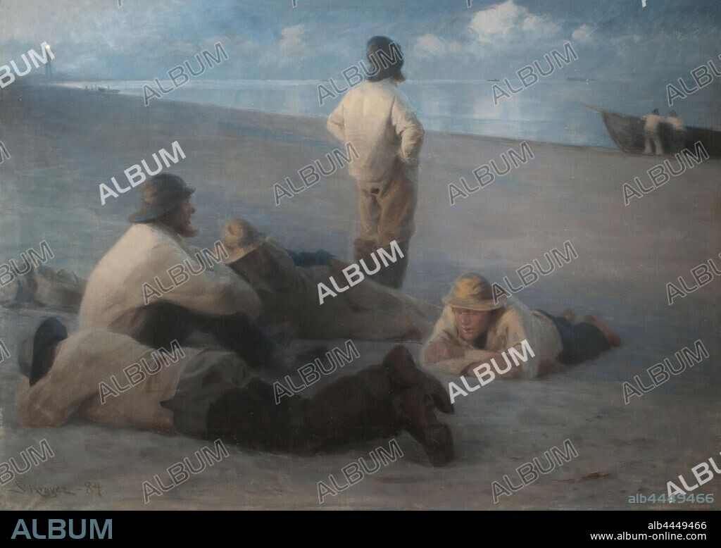 Peder Severin Krøyer, Summer Evening on the Beach at Skagen, Summer Eve on Skagen's beach, painting, genre art, 1884, Pastel on canvas, Height, 137 cm (53.9 inches), Width, 191 cm (75.1 inches), Signerad, S. Krfyer - 84.
