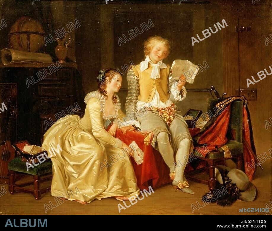 MARGUERITE GERARD. Gérard, Marguerite ; peintre française ; Grasse1761 - Paris 1837. "Je la relis avec plaisir", v. 1785. Huile sur toile, 30 × 39 cm. Inv. Nr. 15287.