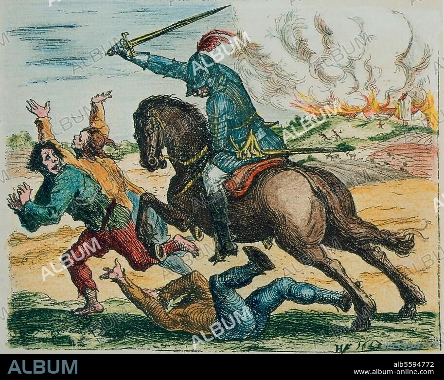 Thirty Year War 1618-48. "Plundering Soldiery". Colour woodcut, after an etching (1643). by Hans Ulrich Franck (1603-80).