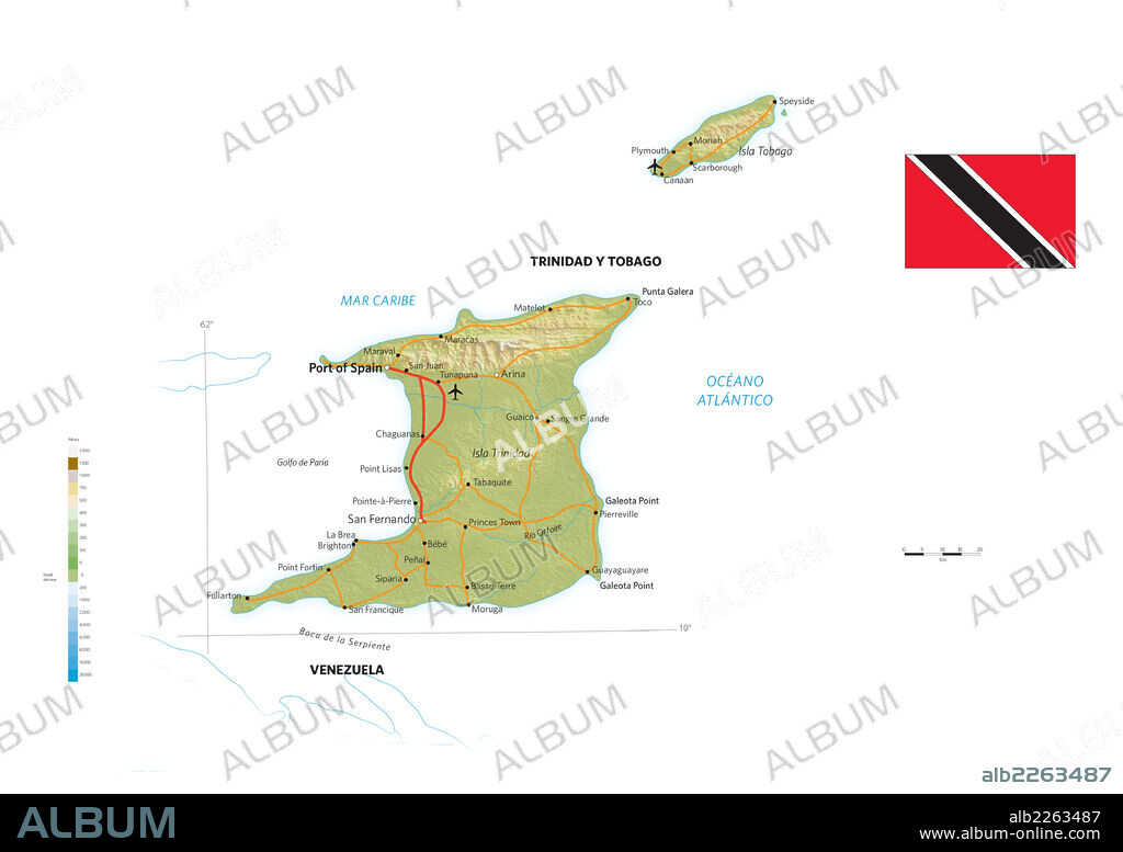 trinidad y tobago. Mapa físico y político de Trinidad y Tobago.