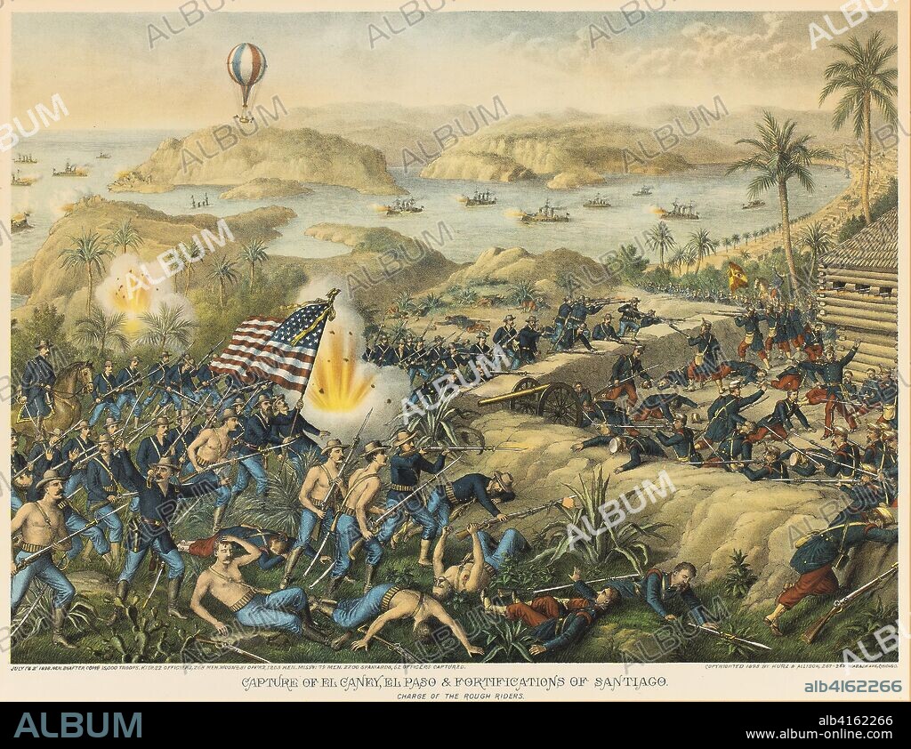KURZ & ALLISON. Capture of El Canoy, El Paso. Unknown Artist; published by Kurz and Allison (American, founded in Chicago, 1880). Date: 1898. Dimensions: 445 x 650 mm (image, sight); 485 x 625 mm (sheet, sight). Color lithograph on off-white wove paper. Origin: United States.