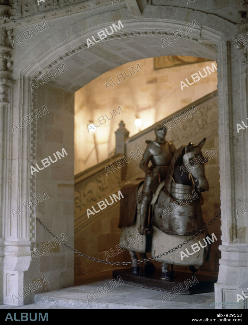 INTERIOR-ARMADURA SOBRE CABALLO EN EL ZAGUAN DE ENTRADA.