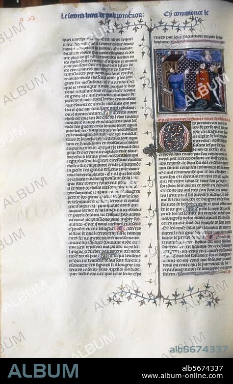 ANONYM. Kyros II. der Große, König der Perser aus der Dynastie der Achaimeniden. gest. 529 v. Chr. Kyros von Persien. (Esra, 1). Buchmalerei, um 1410. Aus der "Bible historiale" von Guiart Desmoulins. Ms. 9024, fol 202v. Brüssel, Bibliothèque Royale.