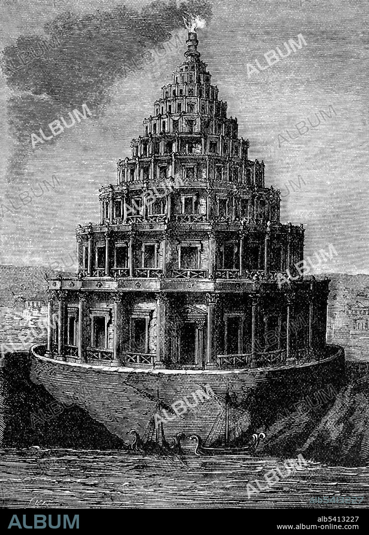 Seven Wonders of the Ancient World. The lighthouse at Alexandria, Egypt was built in the 3rd century BC. The height of the lighthouse was estimated to be between 380 and 440 feet tall. It was identified as one of the Seven Wonders of the Ancient World by Antipater of Sidon. The lighthouse was badly damaged, with barely any remaining ruins, after three earthquakes. The first was in 956, then another in 1303, and the last in 1323. Cyclopedia of Universal History by John Clark Ridpath, 1890 (cropped and cleaned).