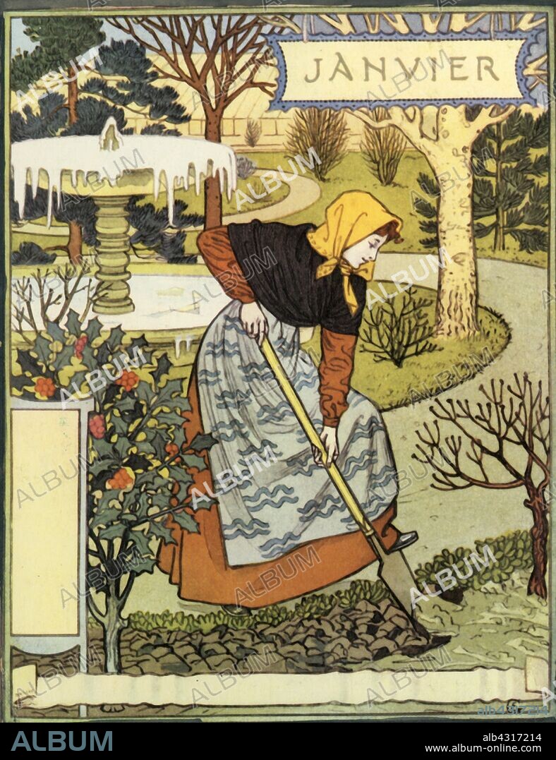 EUGENE SAMUEL GRASSET. 'Janvier', 1896. From "Calendrier la Belle Jardinière", by Eugène Grasset. [Paris, 1896].