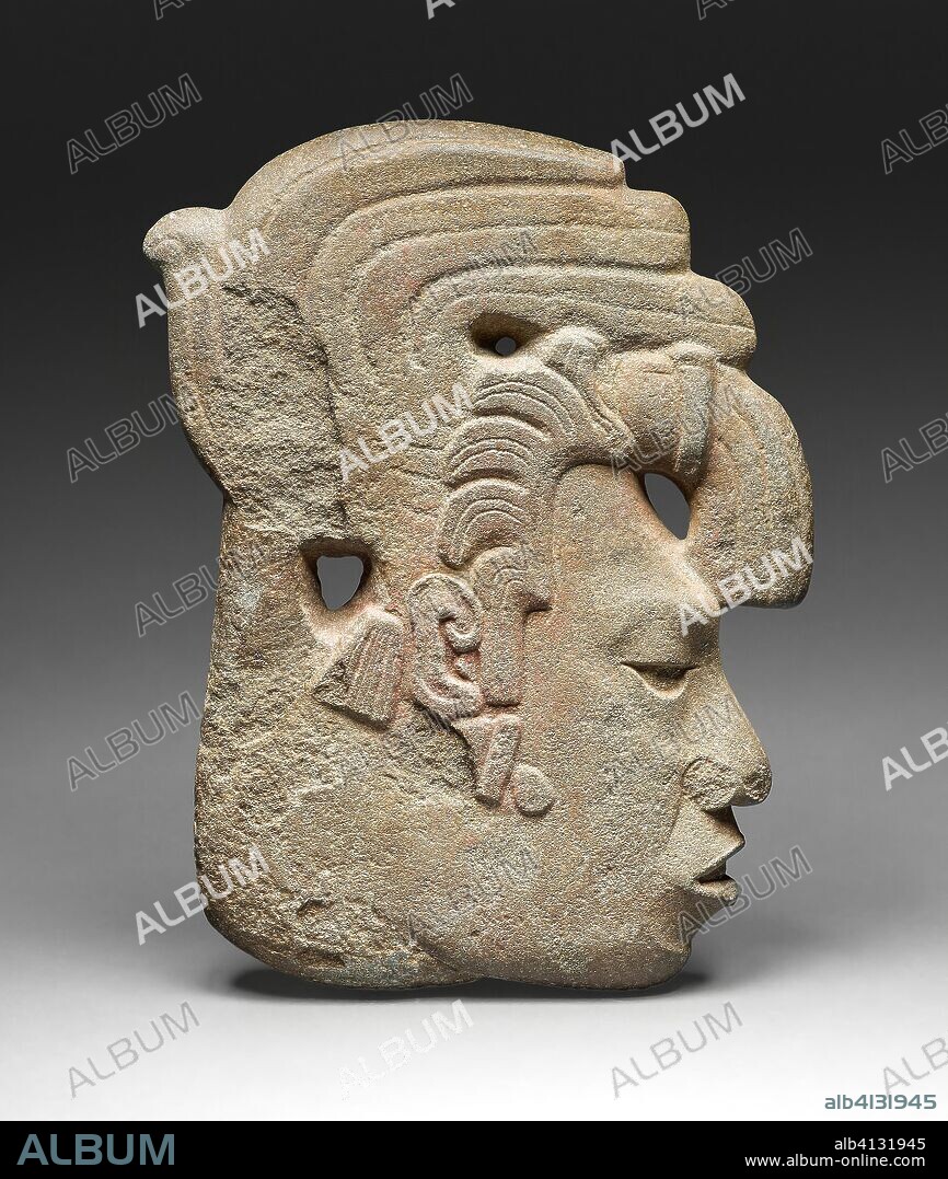 Royal Profile. Late Classic Maya; Mexico or Guatemala. Date: 650 AD-800 AD. Dimensions: 31.1 × 24.1 × 4.1 cm (12 1/4 × 9 1/2 × 1 5/8 in.). Sandstone and pigment. Origin: Mexico.