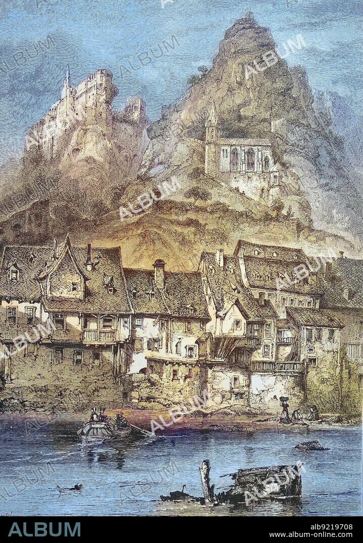 Oberstein an der Nahe, Idar-Oberstein is a town in the Birkenfeld district in Rhineland-Palatinate, Germany, Historic, digitally restored reproduction from a 19th century original, Europe.