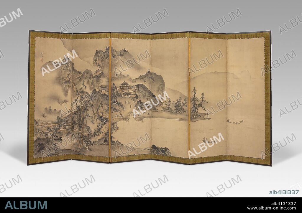 Landscape of the Four Seasons. Sesson Shukei; Japanese, c. 1490-after 1577. Date: 1501-1600. Dimensions: 156.5 cm x 337 cm. Six-panel screen (one of a pair); ink and light colors on paper. Origin: Japan.