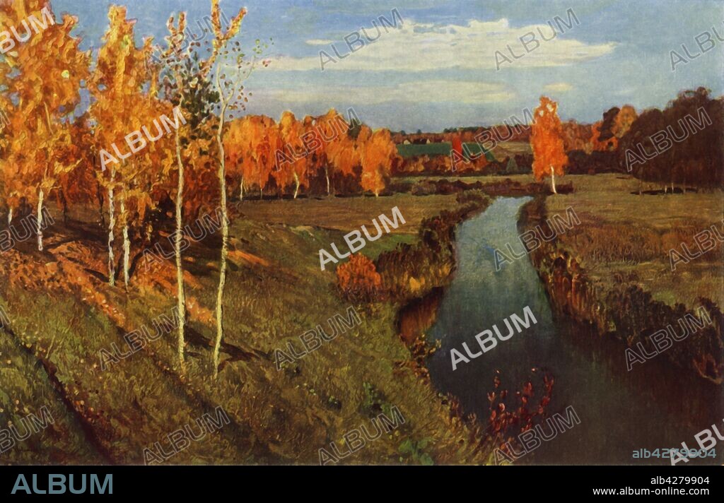 ISAAK LEVITAN. 'Golden Autumn', 1895, (1965). Painting in the State Tretyakov Gallery, Moscow. From "Russian Painting of the 18th and 19th Centuries" by Vladimir Fiala. [Artia, Czechoslovakia, 1965].