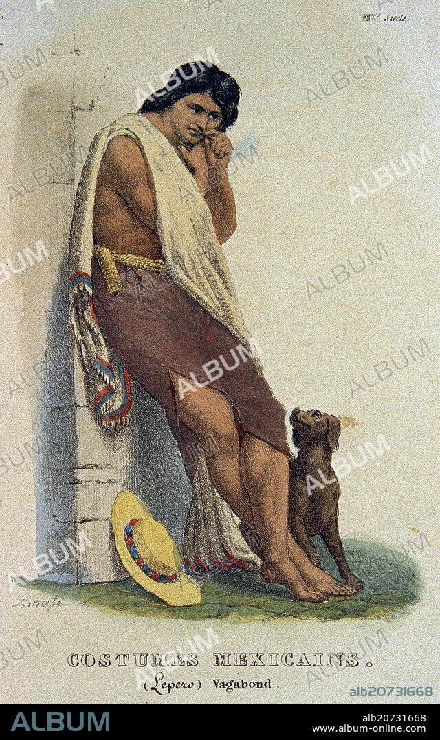 CLAUDIO LINATI. TRAJES CIVILES, MILITARES Y RELIGIOSOS DE MEXICO - 1828 - VAGABUNDO MEXICANO - LITOGRAFIA SIGLO XIX.